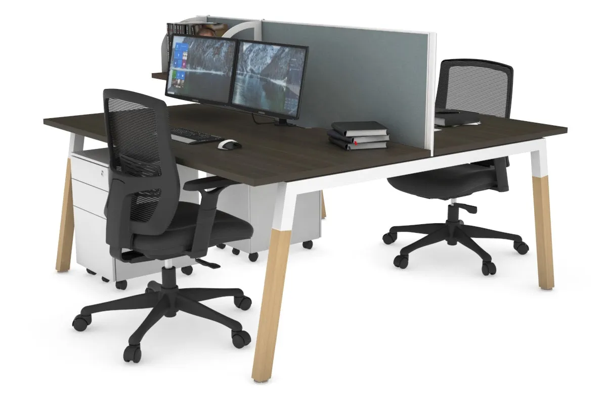 Quadro A Legs 2 Person Office Workstation - Wood Legs Cross Beam [1400L x 800W with Cable Scallop]