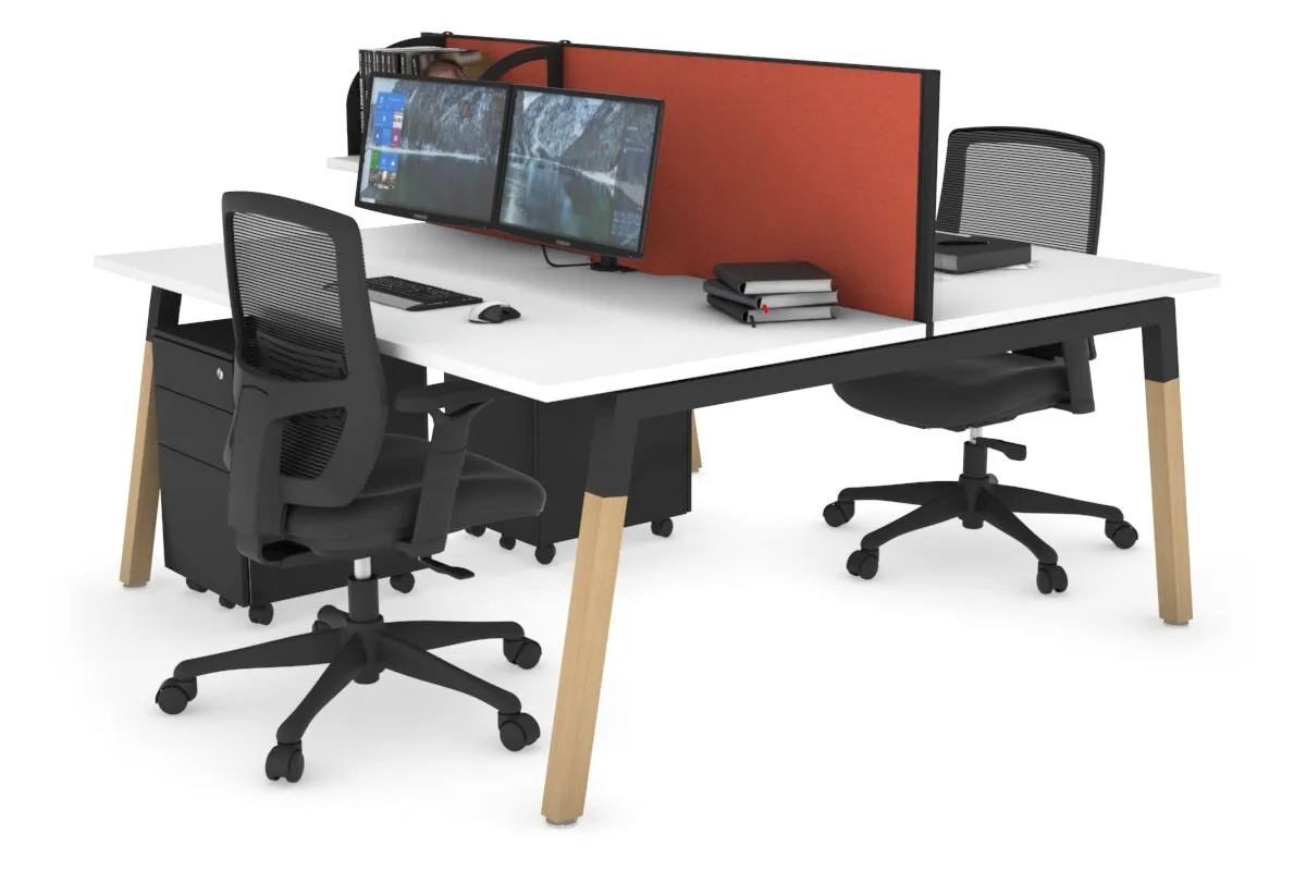 Quadro A Legs 2 Person Office Workstation - Wood Legs Cross Beam [1400L x 800W with Cable Scallop]