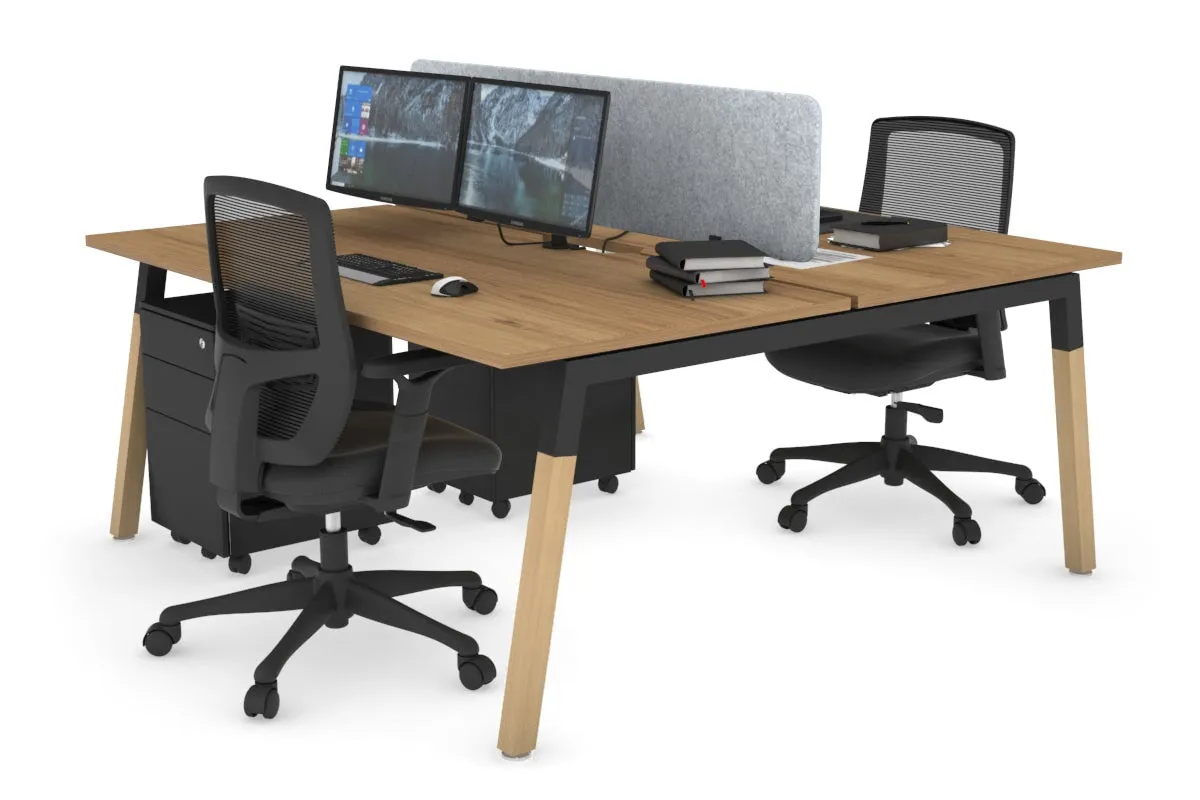 Quadro A Legs 2 Person Office Workstation - Wood Legs Cross Beam [1400L x 800W with Cable Scallop]