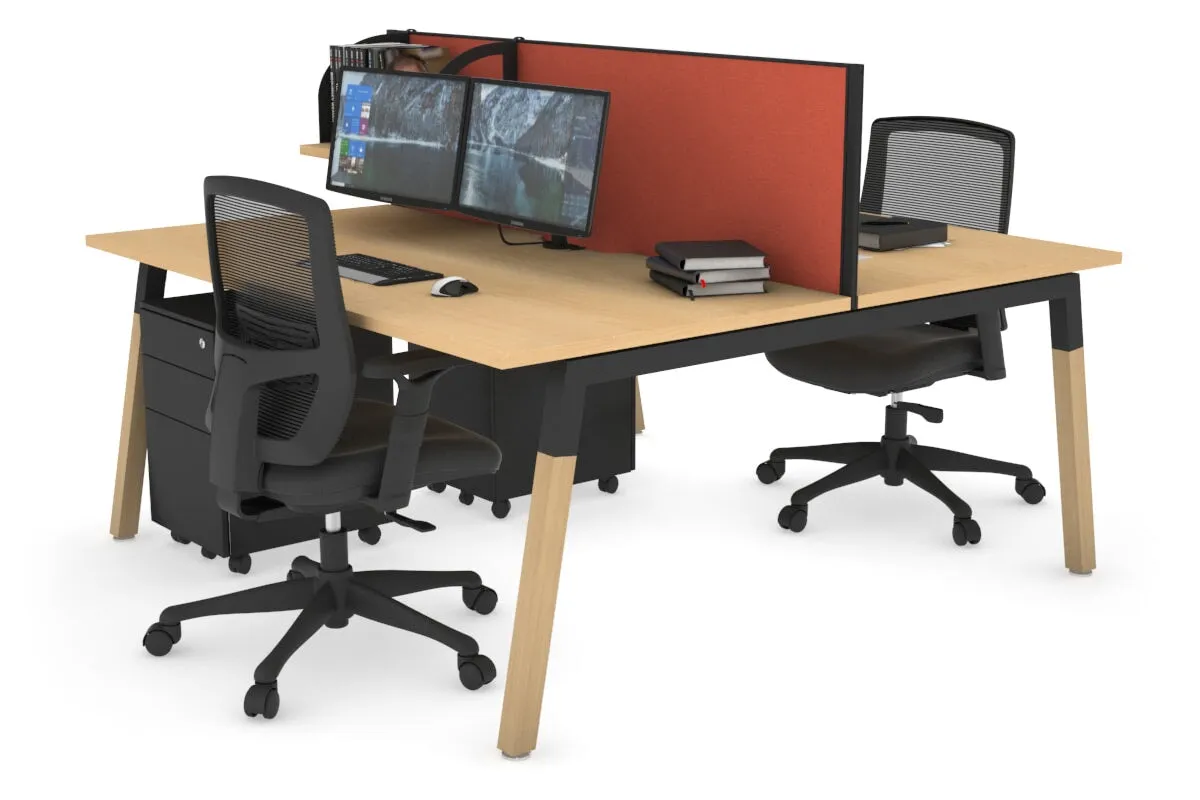 Quadro A Legs 2 Person Office Workstation - Wood Legs Cross Beam [1400L x 800W with Cable Scallop]