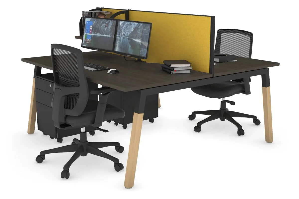 Quadro A Legs 2 Person Office Workstation - Wood Legs Cross Beam [1400L x 800W with Cable Scallop]