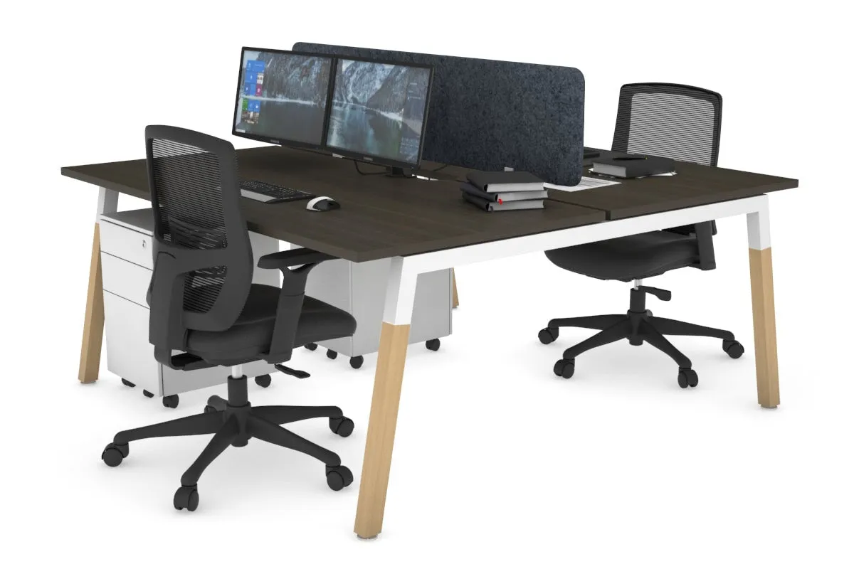 Quadro A Legs 2 Person Office Workstation - Wood Legs Cross Beam [1400L x 800W with Cable Scallop]