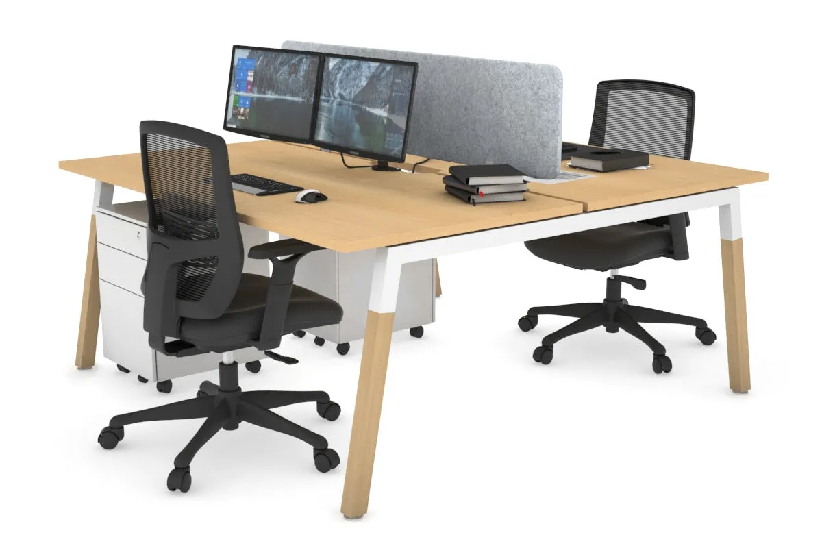 Quadro A Legs 2 Person Office Workstation - Wood Legs Cross Beam [1400L x 800W with Cable Scallop]
