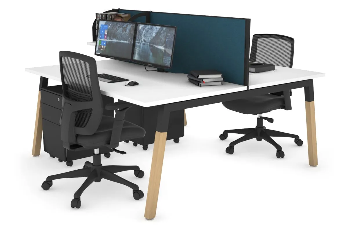 Quadro A Legs 2 Person Office Workstation - Wood Legs Cross Beam [1400L x 800W with Cable Scallop]