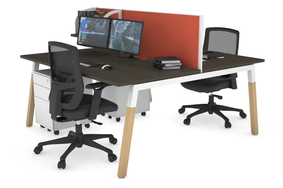 Quadro A Legs 2 Person Office Workstation - Wood Legs Cross Beam [1400L x 800W with Cable Scallop]
