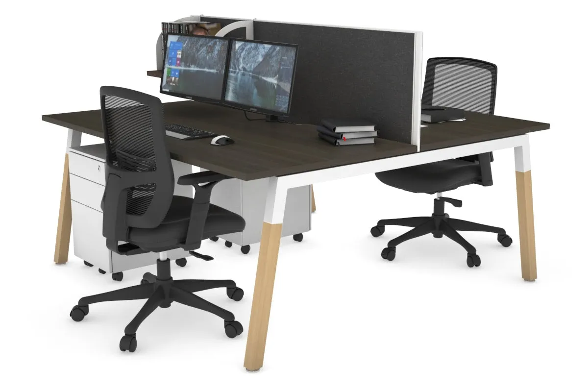 Quadro A Legs 2 Person Office Workstation - Wood Legs Cross Beam [1400L x 800W with Cable Scallop]