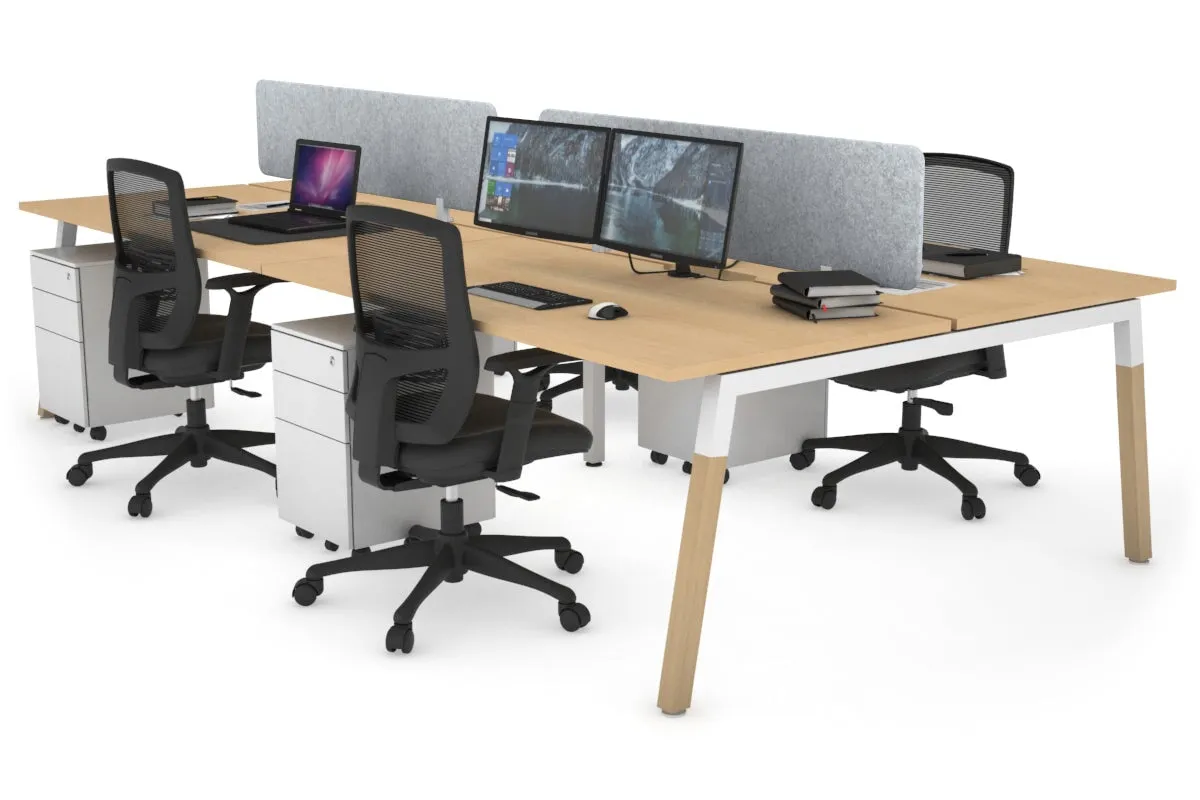 Quadro A Legs 4 Person Office Workstation - Wood Legs Cross Beam [1400L x 800W with Cable Scallop]