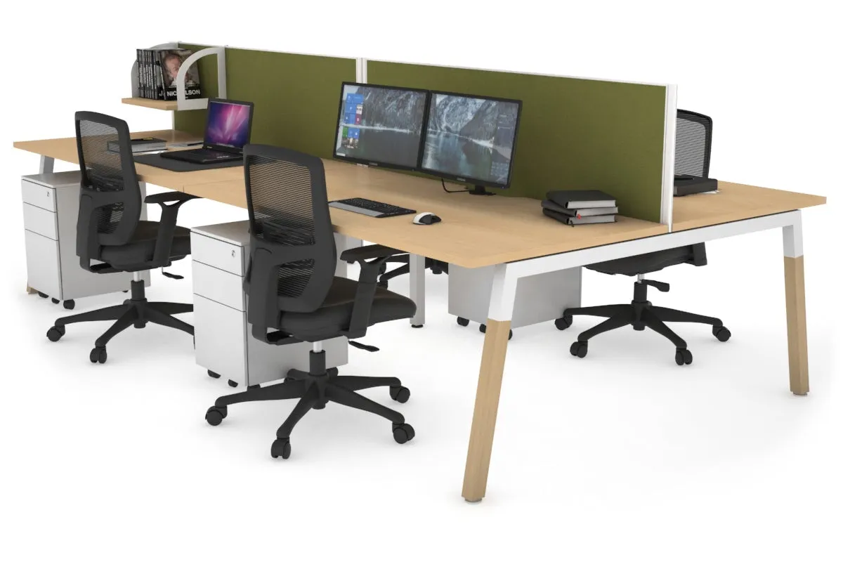 Quadro A Legs 4 Person Office Workstation - Wood Legs Cross Beam [1400L x 800W with Cable Scallop]