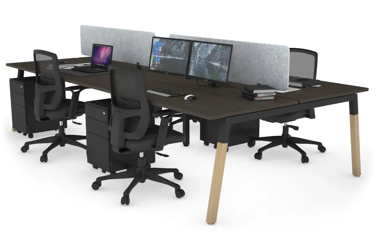 Quadro A Legs 4 Person Office Workstation - Wood Legs Cross Beam [1400L x 800W with Cable Scallop]