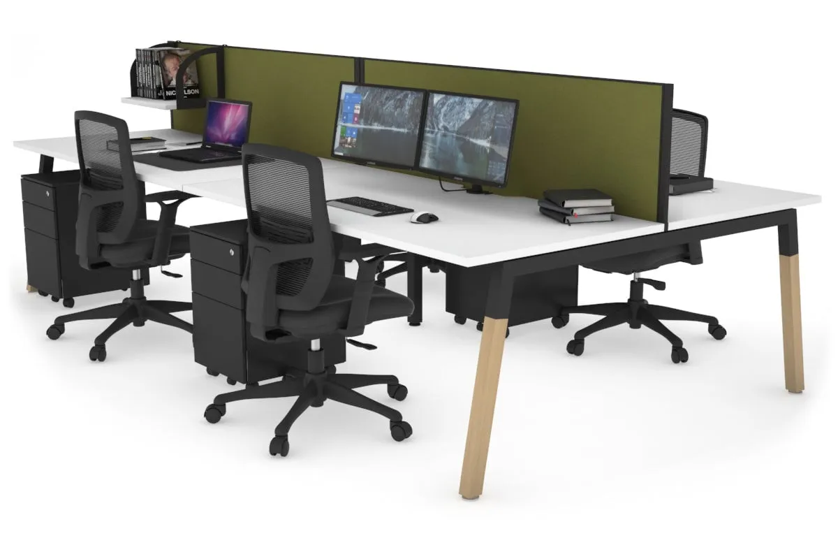 Quadro A Legs 4 Person Office Workstation - Wood Legs Cross Beam [1400L x 800W with Cable Scallop]