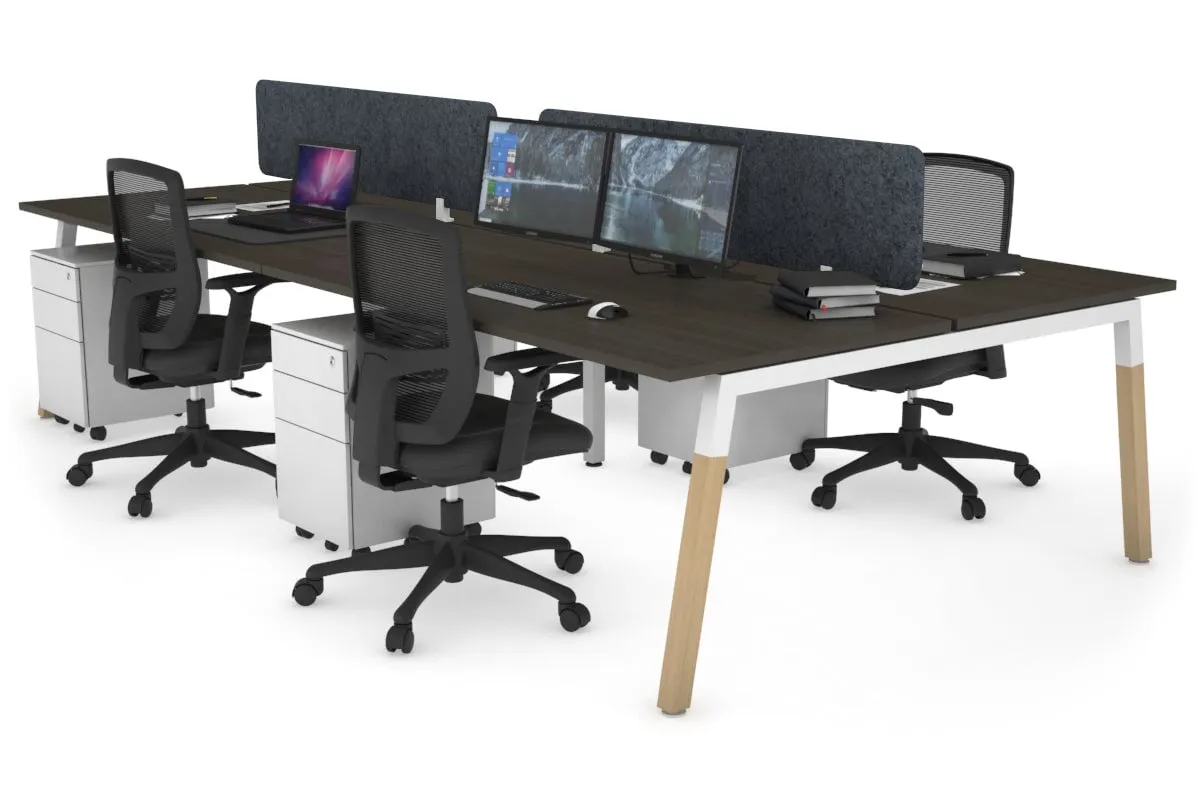 Quadro A Legs 4 Person Office Workstation - Wood Legs Cross Beam [1400L x 800W with Cable Scallop]