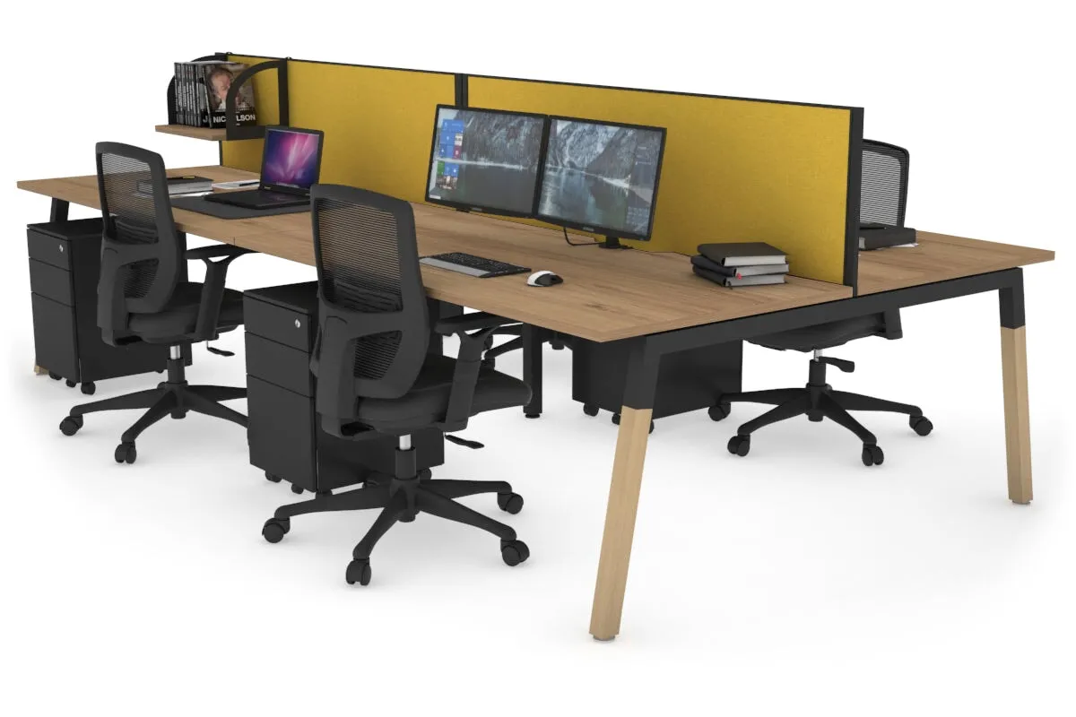 Quadro A Legs 4 Person Office Workstation - Wood Legs Cross Beam [1400L x 800W with Cable Scallop]