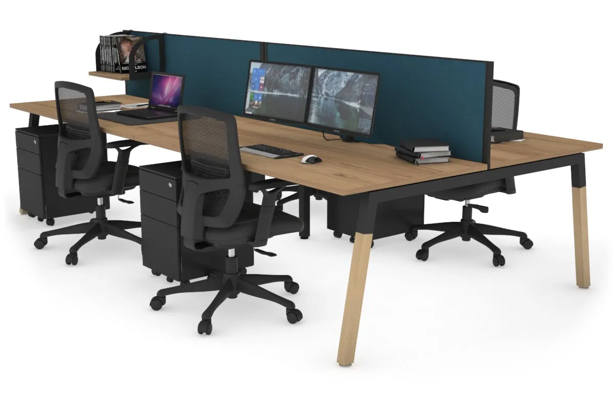 Quadro A Legs 4 Person Office Workstation - Wood Legs Cross Beam [1400L x 800W with Cable Scallop]