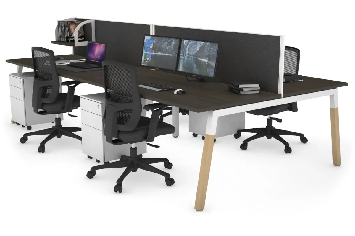 Quadro A Legs 4 Person Office Workstation - Wood Legs Cross Beam [1400L x 800W with Cable Scallop]