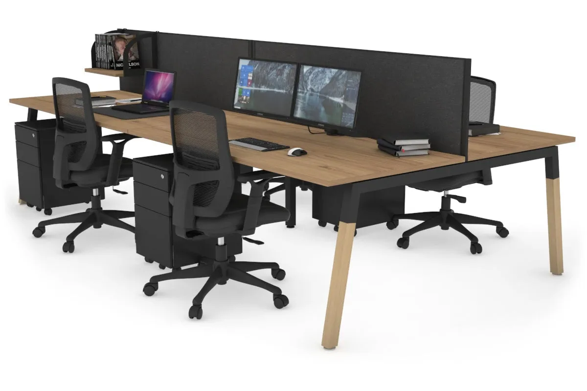 Quadro A Legs 4 Person Office Workstation - Wood Legs Cross Beam [1400L x 800W with Cable Scallop]