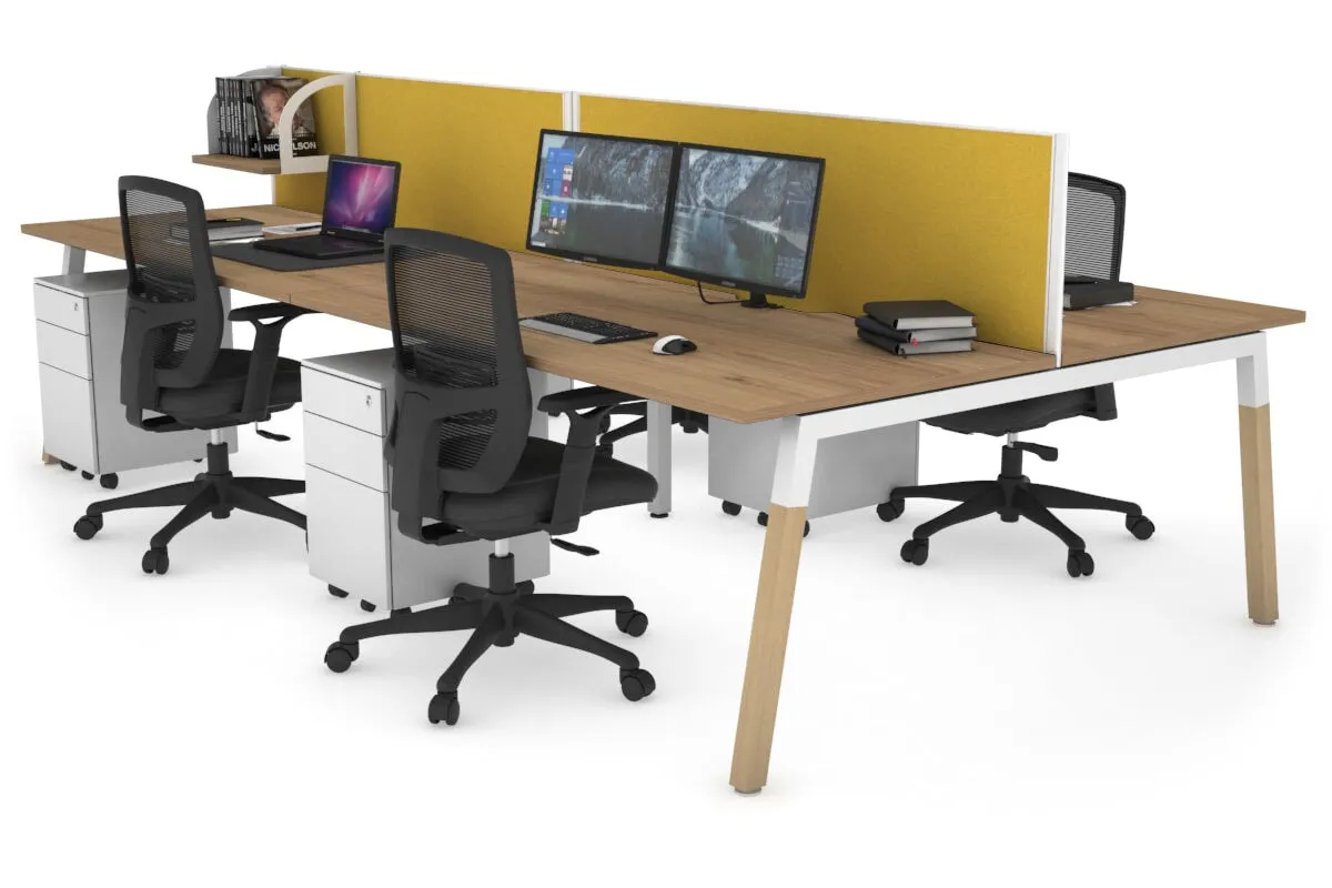 Quadro A Legs 4 Person Office Workstation - Wood Legs Cross Beam [1400L x 800W with Cable Scallop]