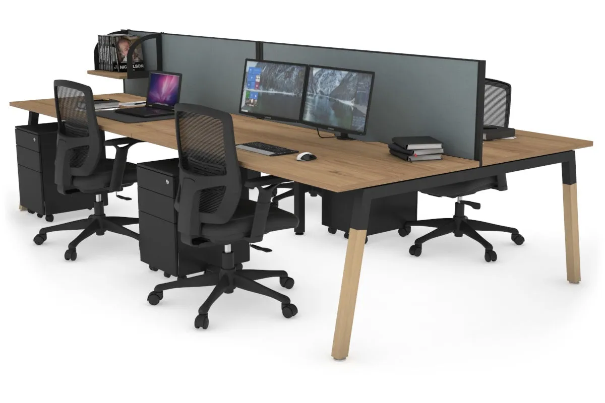 Quadro A Legs 4 Person Office Workstation - Wood Legs Cross Beam [1400L x 800W with Cable Scallop]