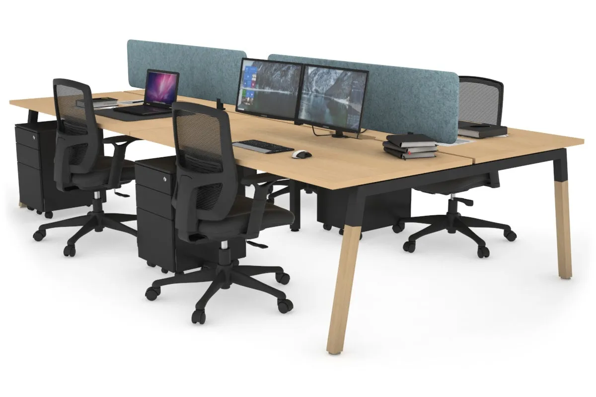 Quadro A Legs 4 Person Office Workstation - Wood Legs Cross Beam [1400L x 800W with Cable Scallop]