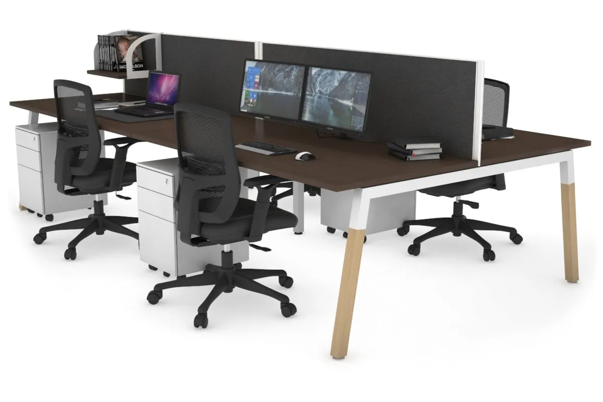 Quadro A Legs 4 Person Office Workstation - Wood Legs Cross Beam [1400L x 800W with Cable Scallop]