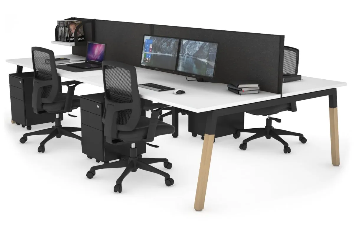 Quadro A Legs 4 Person Office Workstation - Wood Legs Cross Beam [1400L x 800W with Cable Scallop]