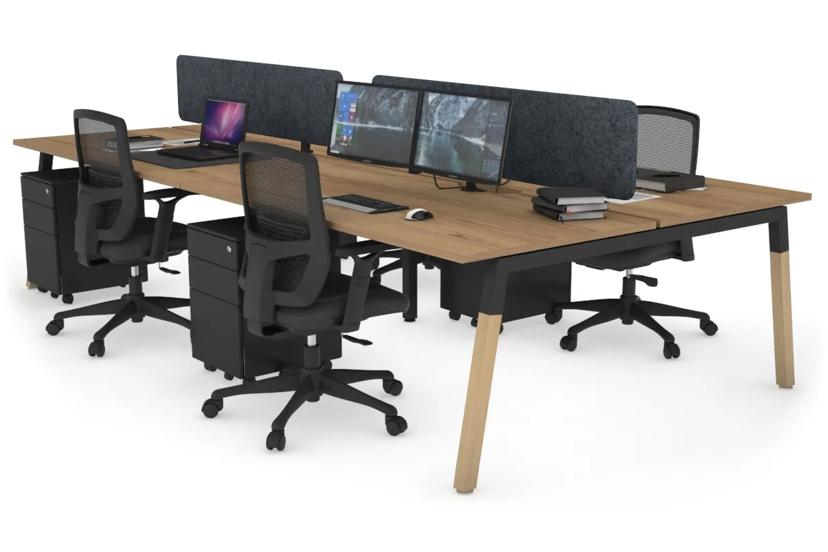Quadro A Legs 4 Person Office Workstation - Wood Legs Cross Beam [1400L x 800W with Cable Scallop]