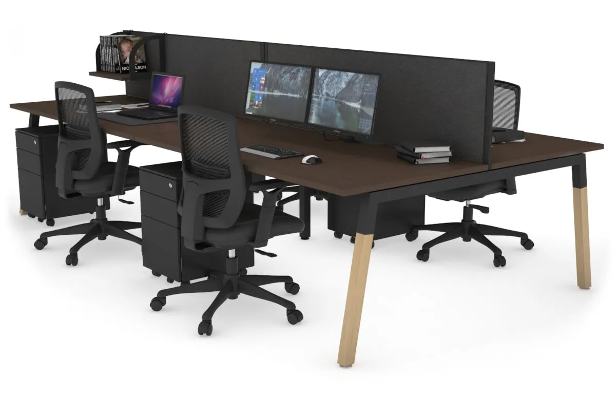 Quadro A Legs 4 Person Office Workstation - Wood Legs Cross Beam [1400L x 800W with Cable Scallop]