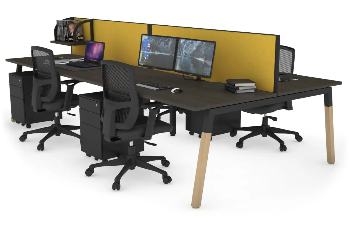 Quadro A Legs 4 Person Office Workstation - Wood Legs Cross Beam [1400L x 800W with Cable Scallop]