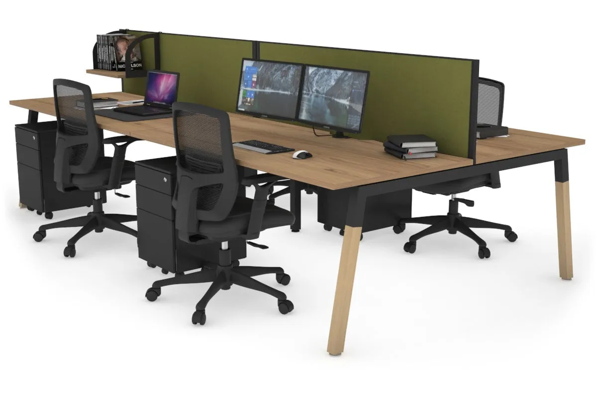 Quadro A Legs 4 Person Office Workstation - Wood Legs Cross Beam [1400L x 800W with Cable Scallop]