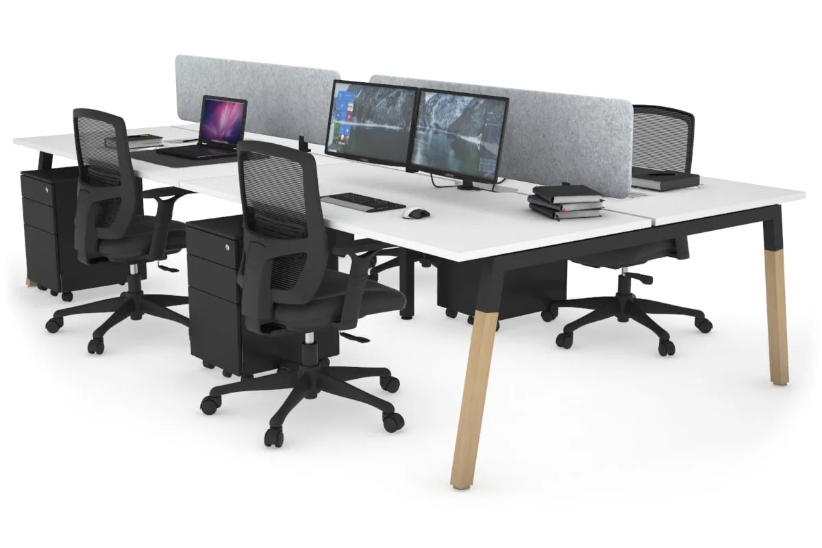 Quadro A Legs 4 Person Office Workstation - Wood Legs Cross Beam [1400L x 800W with Cable Scallop]