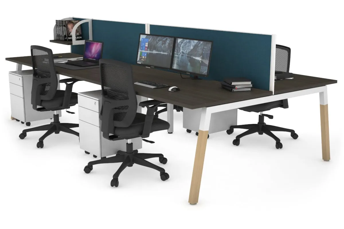 Quadro A Legs 4 Person Office Workstation - Wood Legs Cross Beam [1400L x 800W with Cable Scallop]