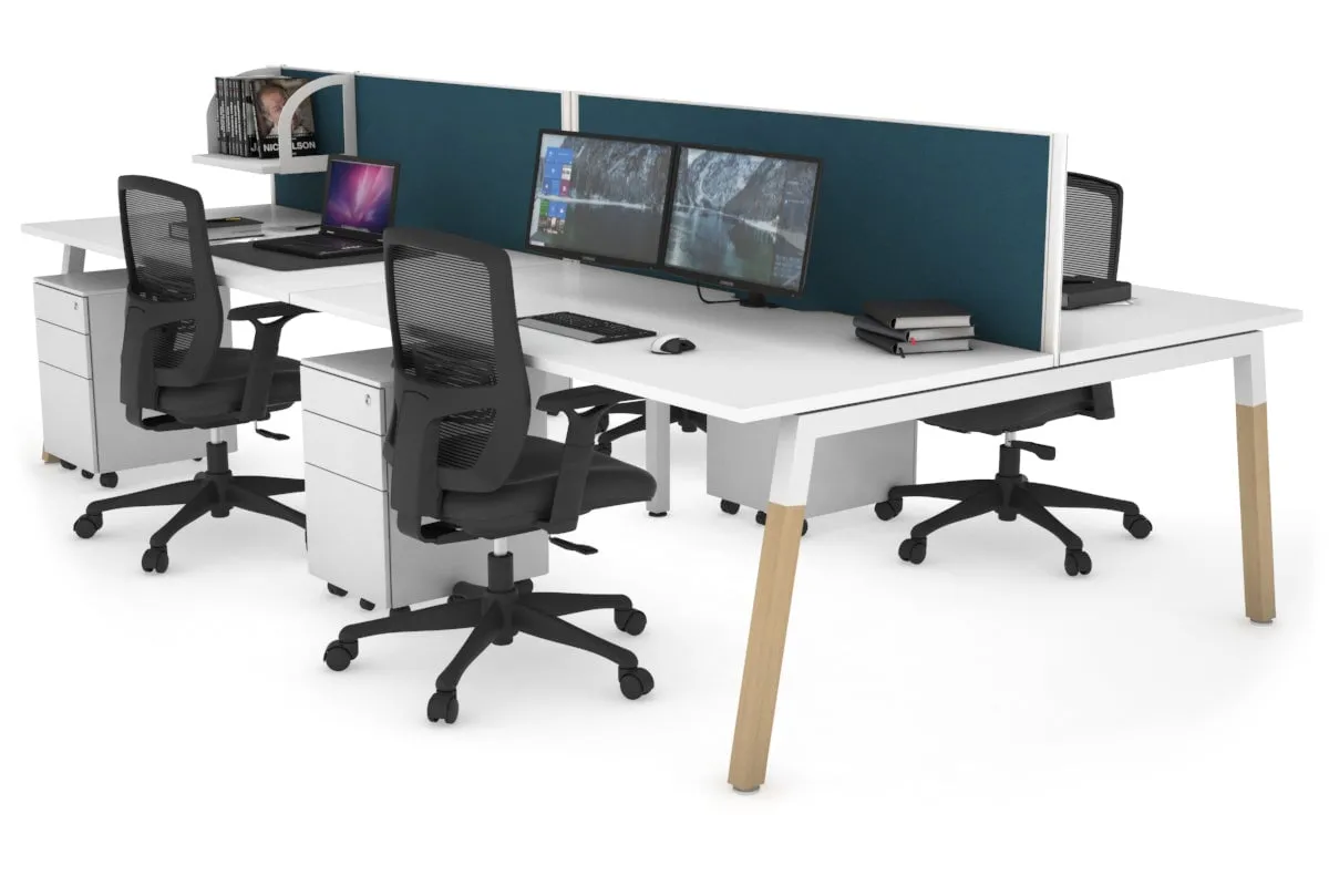 Quadro A Legs 4 Person Office Workstation - Wood Legs Cross Beam [1400L x 800W with Cable Scallop]