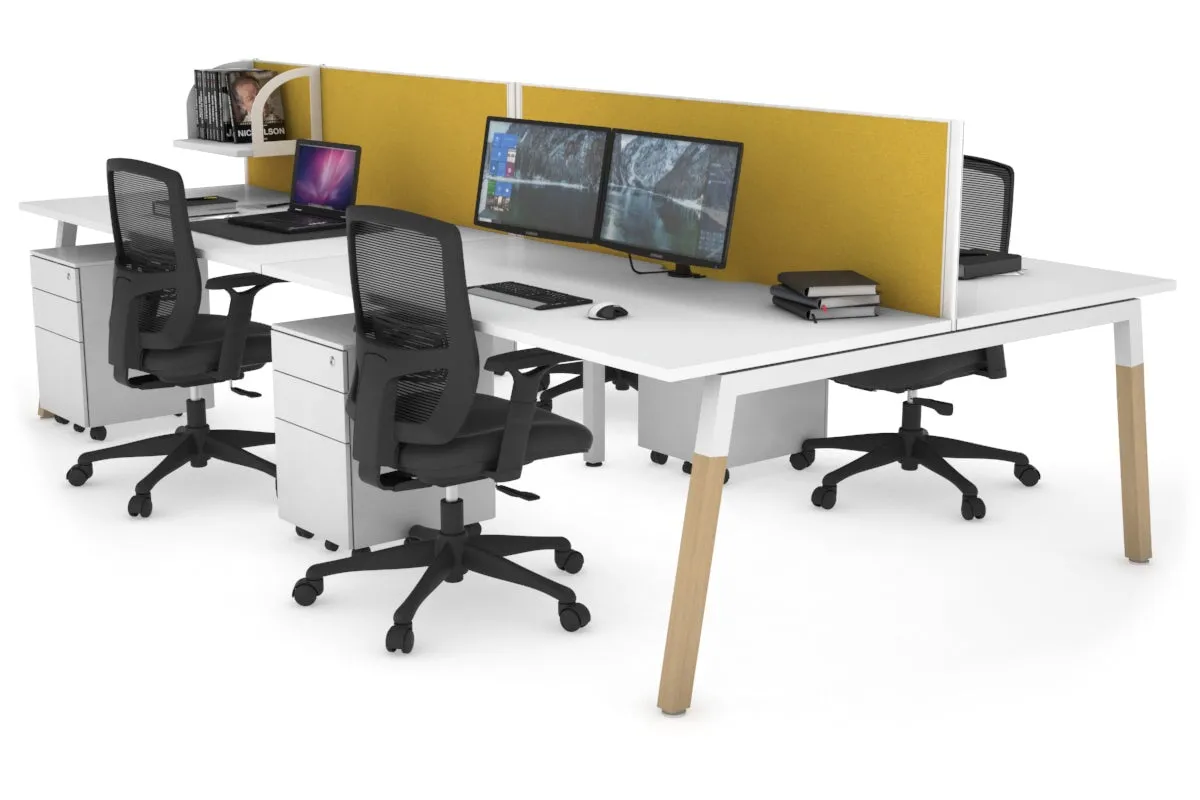 Quadro A Legs 4 Person Office Workstation - Wood Legs Cross Beam [1400L x 800W with Cable Scallop]