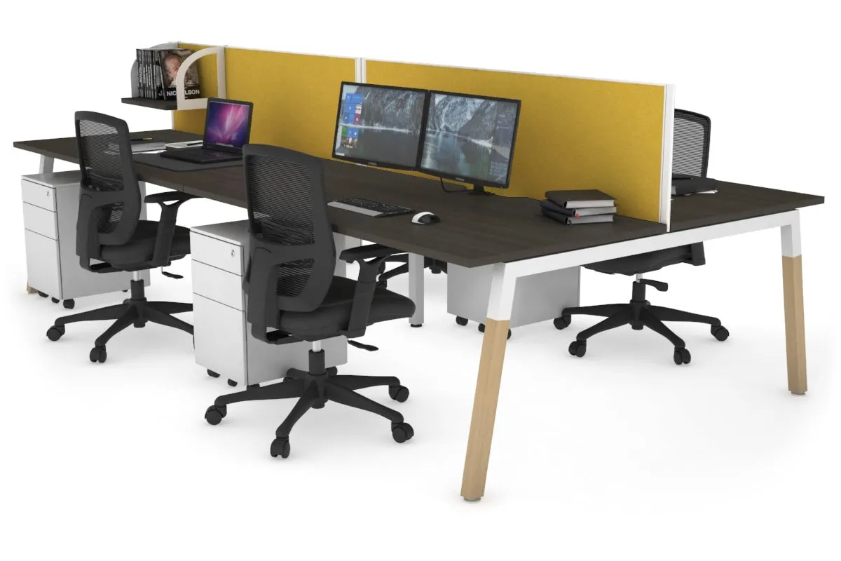 Quadro A Legs 4 Person Office Workstation - Wood Legs Cross Beam [1400L x 800W with Cable Scallop]