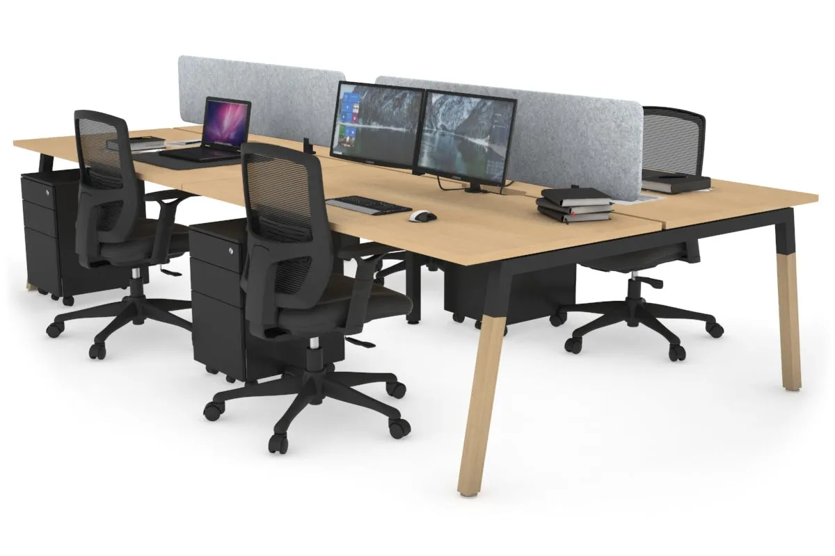 Quadro A Legs 4 Person Office Workstation - Wood Legs Cross Beam [1400L x 800W with Cable Scallop]