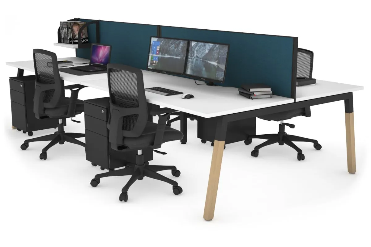 Quadro A Legs 4 Person Office Workstation - Wood Legs Cross Beam [1400L x 800W with Cable Scallop]