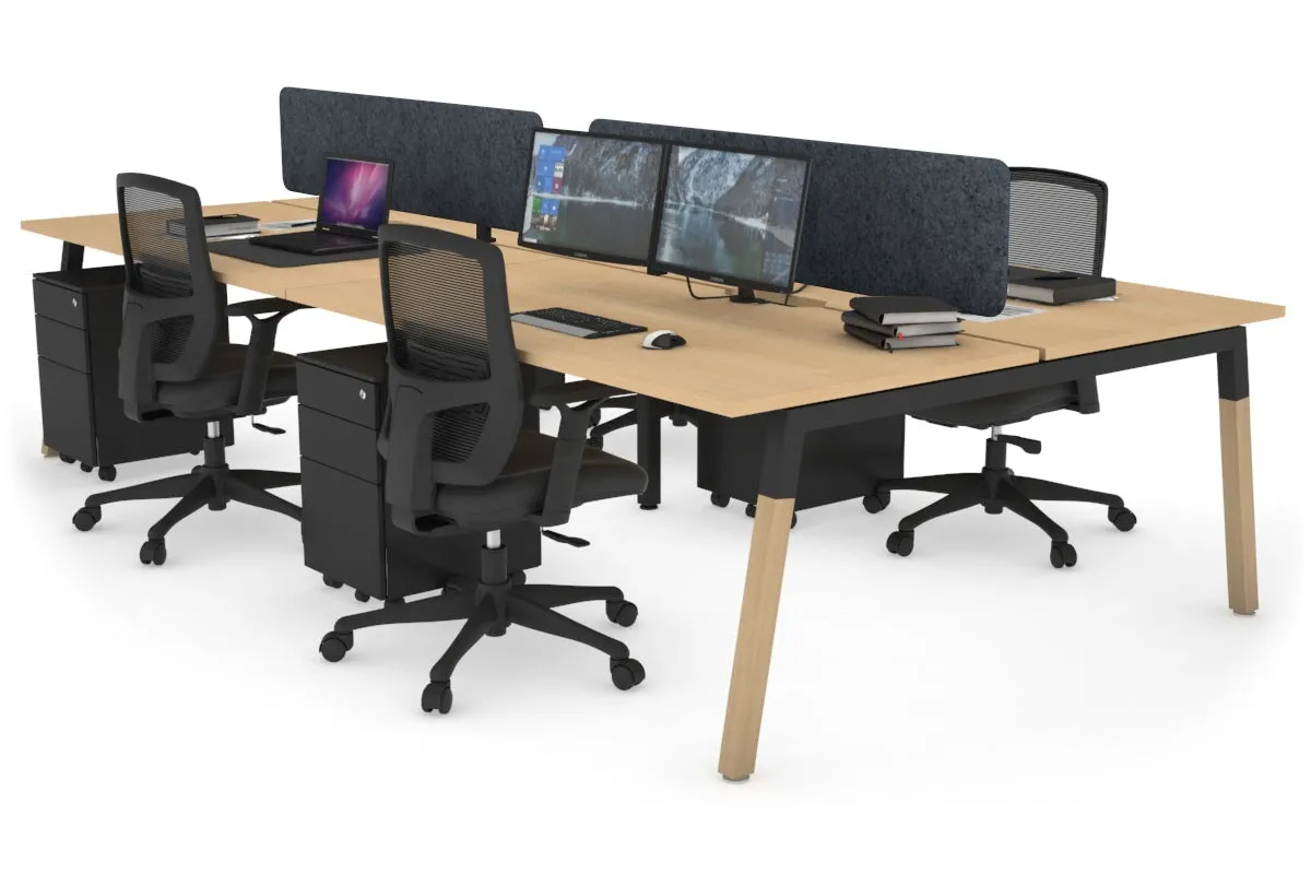 Quadro A Legs 4 Person Office Workstation - Wood Legs Cross Beam [1400L x 800W with Cable Scallop]