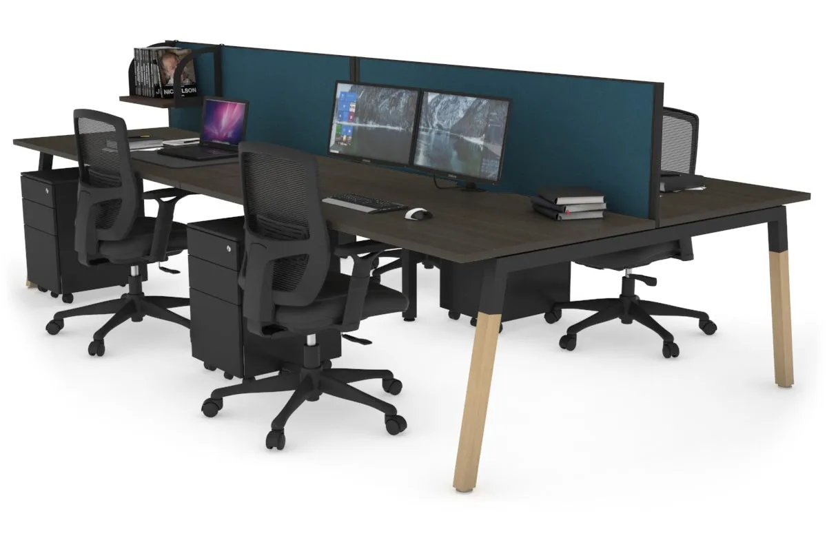 Quadro A Legs 4 Person Office Workstation - Wood Legs Cross Beam [1400L x 800W with Cable Scallop]