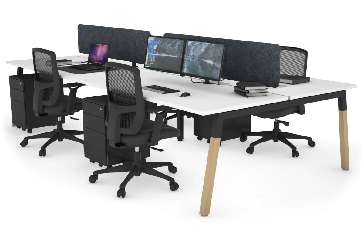 Quadro A Legs 4 Person Office Workstation - Wood Legs Cross Beam [1400L x 800W with Cable Scallop]