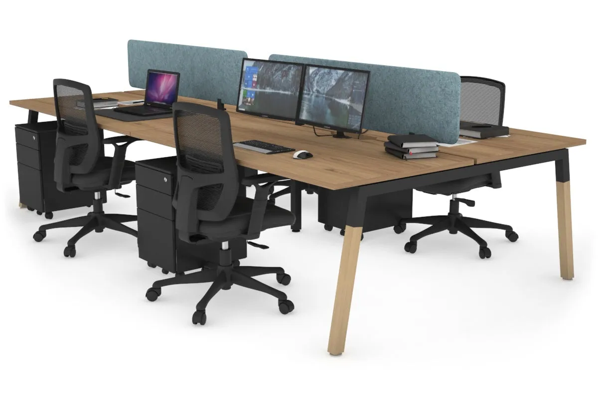 Quadro A Legs 4 Person Office Workstation - Wood Legs Cross Beam [1400L x 800W with Cable Scallop]
