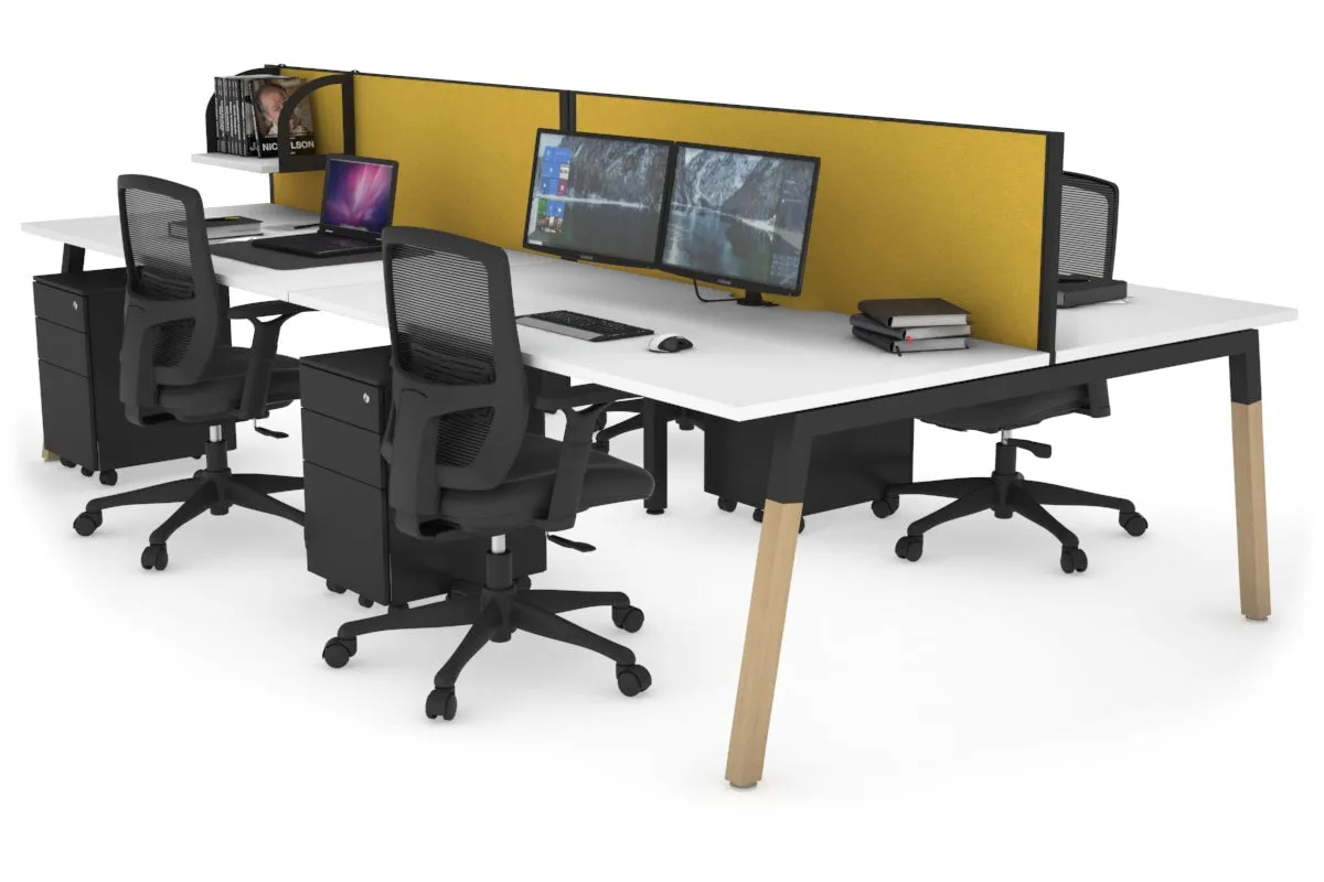 Quadro A Legs 4 Person Office Workstation - Wood Legs Cross Beam [1400L x 800W with Cable Scallop]