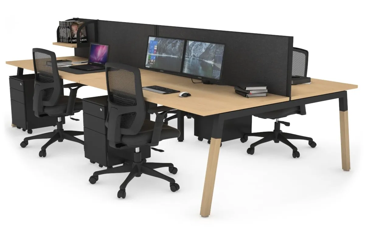 Quadro A Legs 4 Person Office Workstation - Wood Legs Cross Beam [1400L x 800W with Cable Scallop]