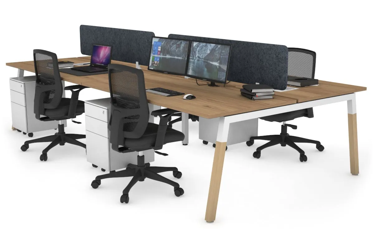 Quadro A Legs 4 Person Office Workstation - Wood Legs Cross Beam [1400L x 800W with Cable Scallop]