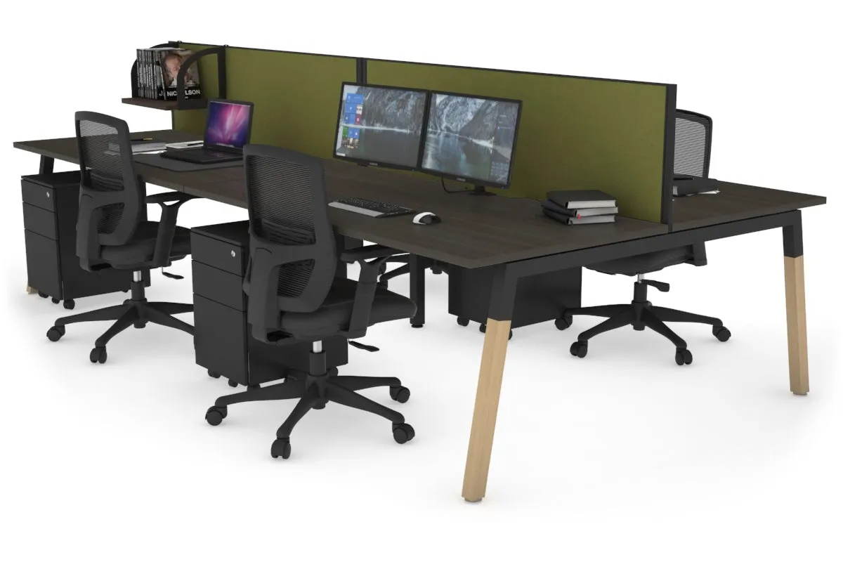 Quadro A Legs 4 Person Office Workstation - Wood Legs Cross Beam [1400L x 800W with Cable Scallop]