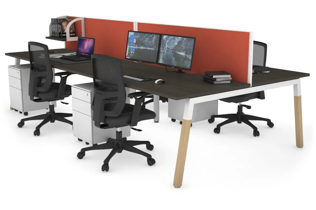Quadro A Legs 4 Person Office Workstation - Wood Legs Cross Beam [1400L x 800W with Cable Scallop]