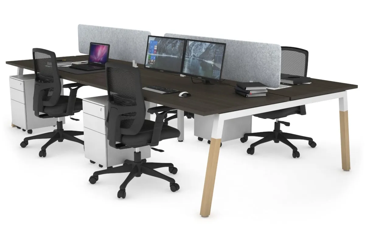 Quadro A Legs 4 Person Office Workstation - Wood Legs Cross Beam [1400L x 800W with Cable Scallop]