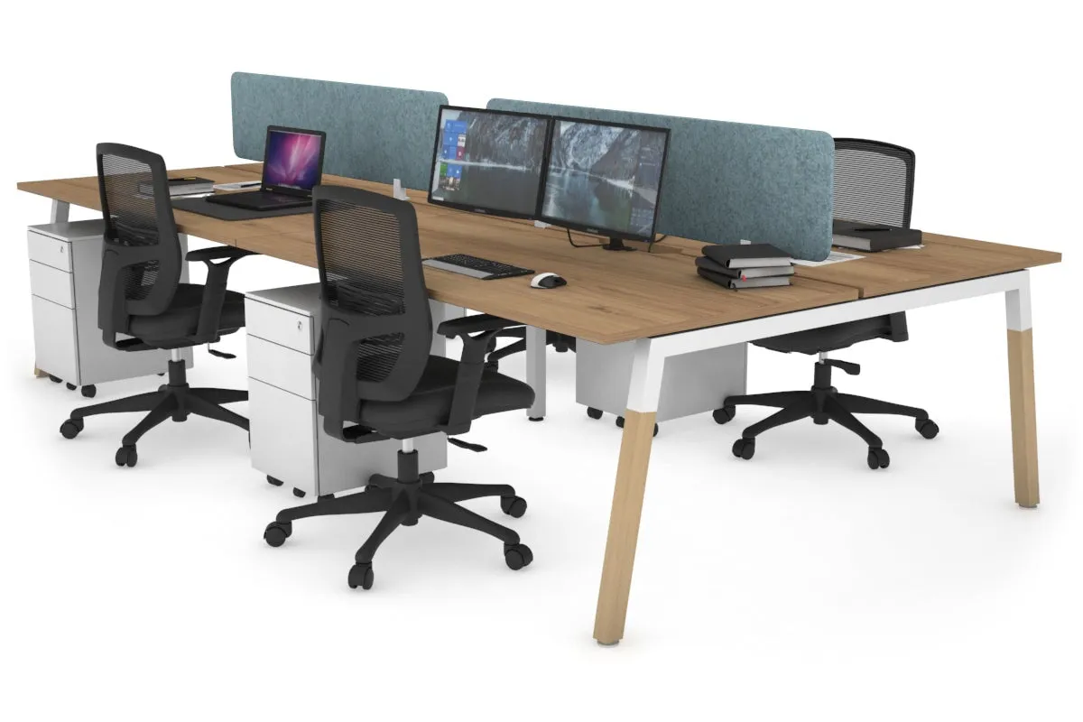 Quadro A Legs 4 Person Office Workstation - Wood Legs Cross Beam [1400L x 800W with Cable Scallop]