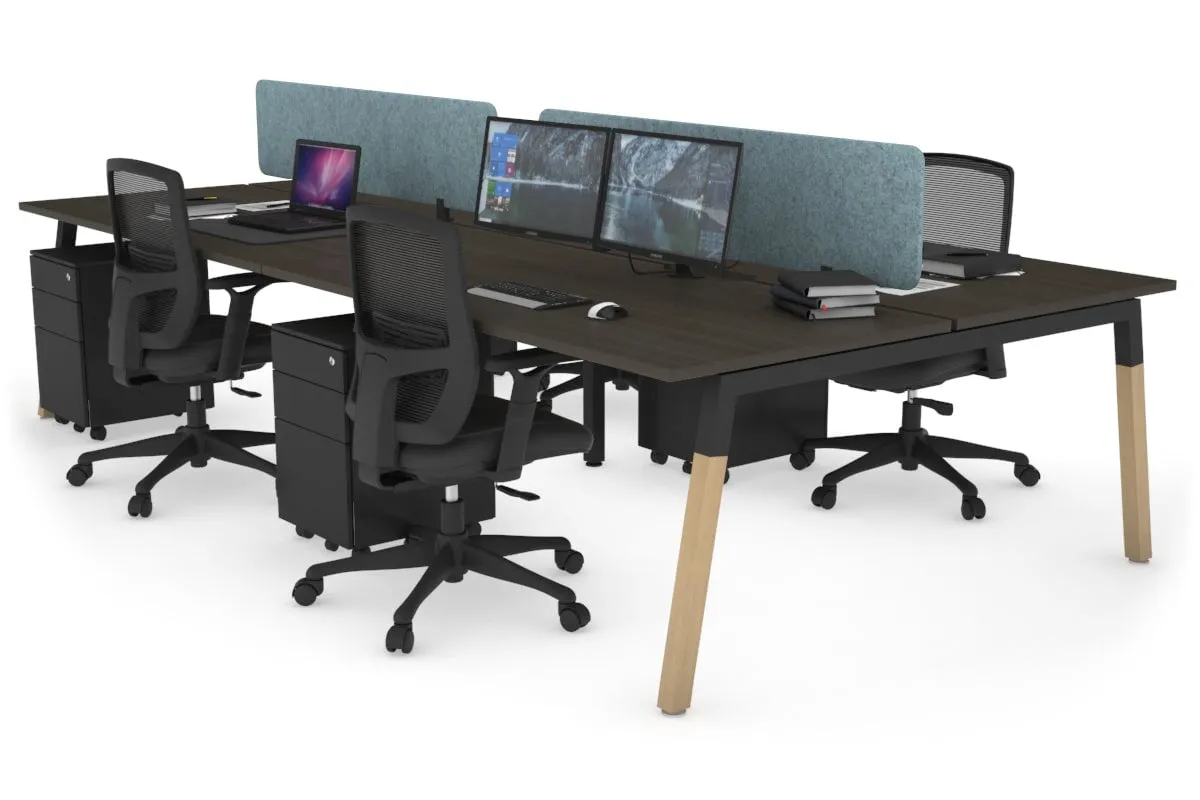 Quadro A Legs 4 Person Office Workstation - Wood Legs Cross Beam [1400L x 800W with Cable Scallop]