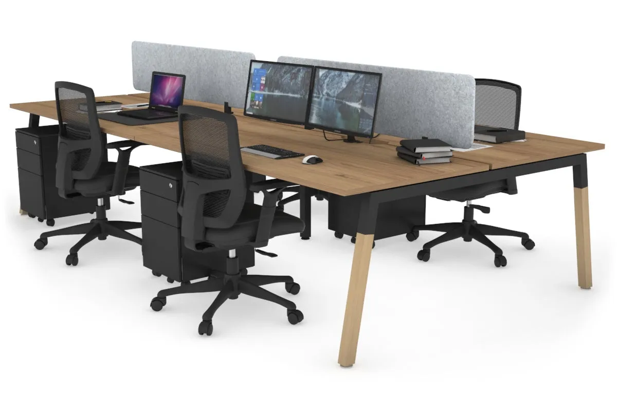 Quadro A Legs 4 Person Office Workstation - Wood Legs Cross Beam [1400L x 800W with Cable Scallop]