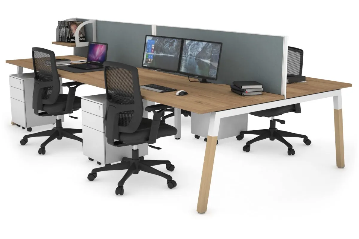 Quadro A Legs 4 Person Office Workstation - Wood Legs Cross Beam [1400L x 800W with Cable Scallop]