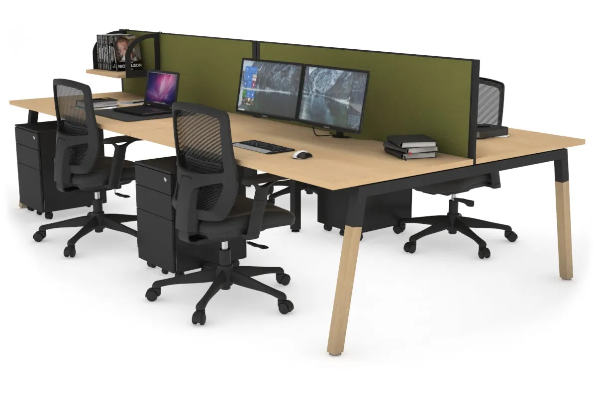 Quadro A Legs 4 Person Office Workstation - Wood Legs Cross Beam [1400L x 800W with Cable Scallop]